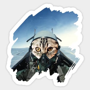 Domestic Cat Pilot flying in a Jet Fighter Sticker